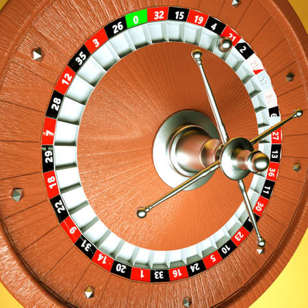 three-dimensional model of a roulette drum on a yellow background. 3d render illustrationの写真素材
