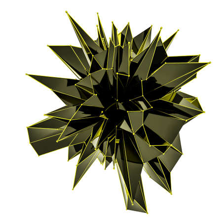 black abstract figure with gold metal mesh on a white background. 3d render illustration