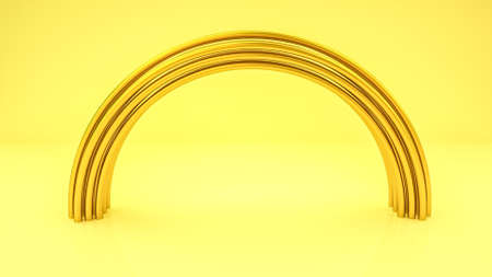 golden arch on a yellow background. metal yellow empty half ring. 3d render illustrationの写真素材