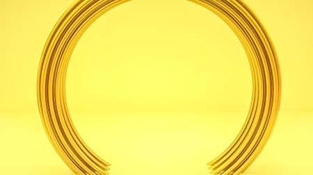 gold circles on a yellow background. metal yellow blank ring. 3d render illustrationの写真素材