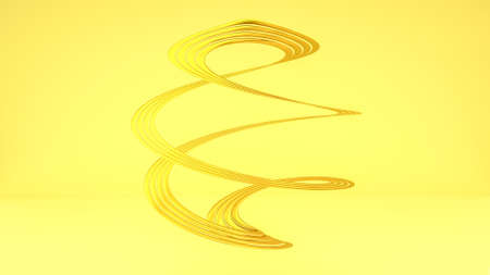 golden abstract figure on a yellow background. 3d render illustrationの写真素材