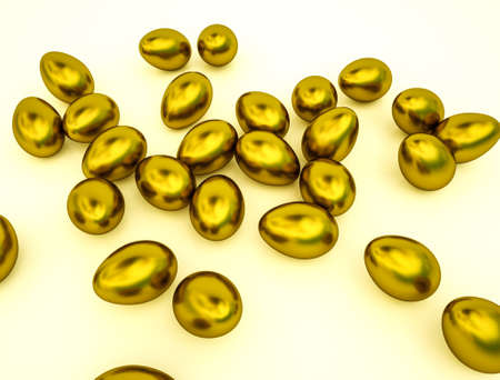 golden eggs on a white background. 3d render illustrationの写真素材