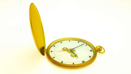three-dimensional model of a gold vintage pocket watch. 3d render illustration