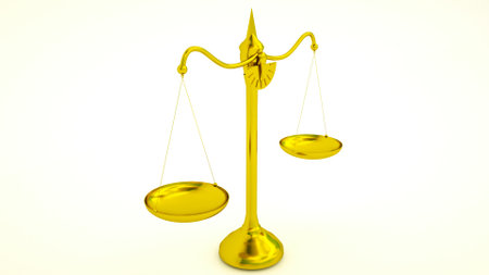 three-dimensional model of golden lever scales on a white background. 3d render illustrationの写真素材