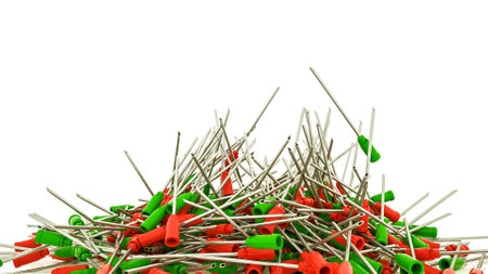 a bunch of scattered needles from disposable syringes. 3d render illustration