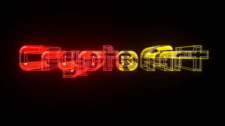 three-dimensional glowing inscription crypto art on a black background. concept nft. 3d render illustrationの写真素材