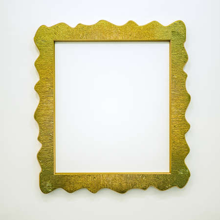 blank gold textured frame on white wall. 3d render illustration
