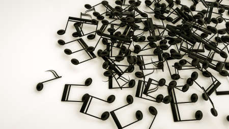 three-dimensional notes are scattered on a white background. musical concept. 3d render illustrationの写真素材