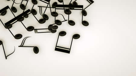 three-dimensional notes are scattered on a white background. musical concept. 3d render illustrationの写真素材