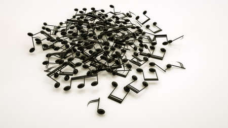 three-dimensional notes are scattered on a white background. musical concept. 3d render illustrationの写真素材