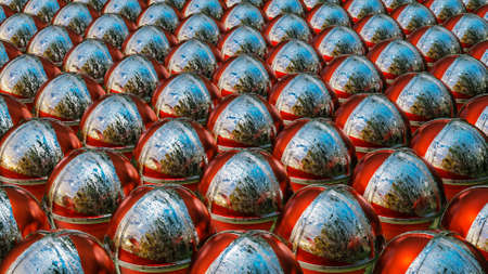 segmented silvery-red spheres. abstract three-dimensional background. 3d render illustrationの写真素材