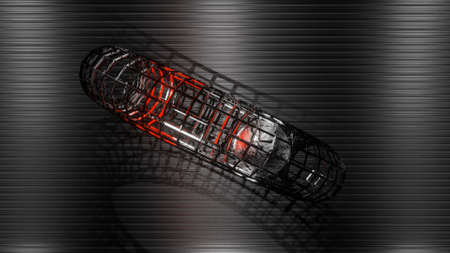 metal ball inside a round pipe frame on a dark background. abstract three-dimensional composition....