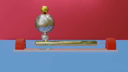 three spheres, one on top of the other, stand on the shaft. abstract three-dimensional composition....