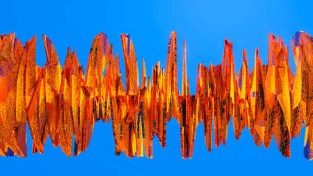 broken orange three-dimensional plane on a blue background. 3d render illustrationの写真素材
