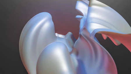 deformed mother-of-pearl plane with waves and bends on a dark background. 3d render illustration