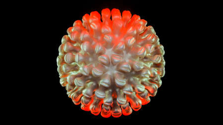 three-dimensional stylized model of a corona virus on a black background. the concept of the...