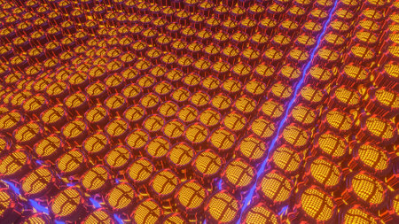 abstract background of rows of circular shapes with orange-black texture. 3d render illustration