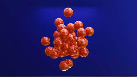 many red smooth spheres on a blue background. 3d render illustrationの写真素材
