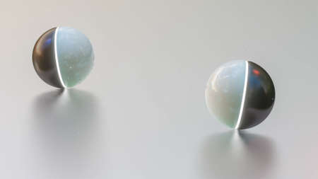 black and white spheres with a luminous white stripe in the middle. abstract three-dimensional composition. 3d render illustrationの写真素材