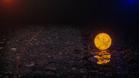 spheres with a luminous texture on a dark rough surface. abstract three-dimensional composition. 3d render illustrationの写真素材