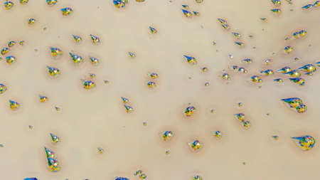 metallic shiny blob patterns on light background. 3d render illustration