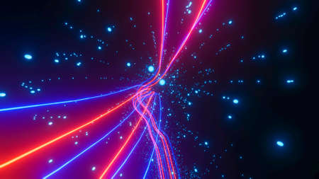 inside an abstract 3D tunnel with neon stripes. colorful background. 3d render illustrationの写真素材