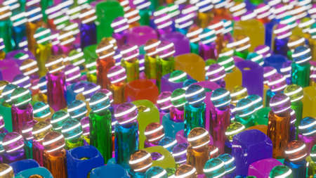 abstract background of multicolored cylinders with spheres sticking out of cubes and with holes. 3d render illustrationの写真素材