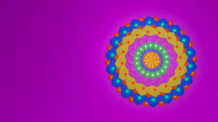 multicolored pattern mandala on a purple background. abstract three-dimensional composition. 3d render illustrationの写真素材