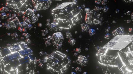 glowing textured cubes on a black background. abstract three-dimensional composition. 3d render...