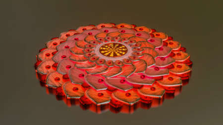 metallic mandala pattern with red glow. abstract three-dimensional composition. 3d render...