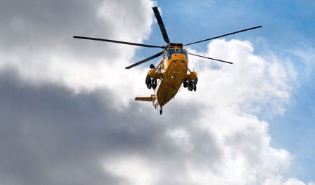 Search and Rescue helicopter in Northumberland, North East England, UK.