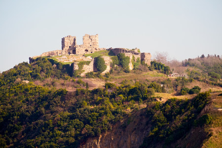 ISTANBUL, TURKEY - FEBRUARY 13, 2014: Yoros Castle, Bosphorus Anatolian Side, Anadolu Kavagi, Istanbul Turkey.のeditorial素材