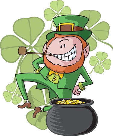 Cartoon dancing Leprechaun  Vector and high resolution jpeg files available  Leprechaun, pot and clovers on separate layers のイラスト素材