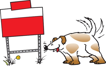 A cartoon Dog sniffing a sign  The sign is blank, put what you want on it  Vector and high resolution raster files available のイラスト素材