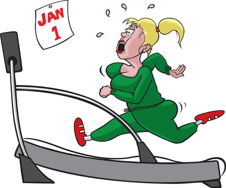 A cartoon woman on a treadmill  Woman and treadmill on separate layers  Vector and high resolution jpg files available のイラスト素材