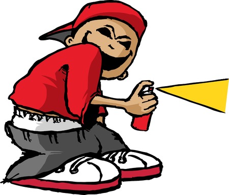 Cartoon of a juvenile male with a spray paint can  のイラスト素材