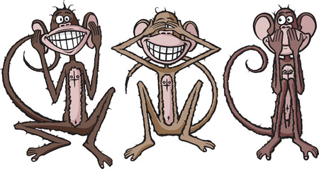 Cartoon of see no evil, hear no evil, speak no evil monkeys のイラスト素材