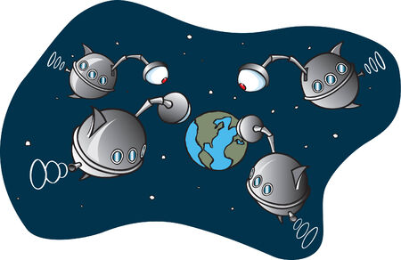 A cartoon of unidentified flying objects のイラスト素材