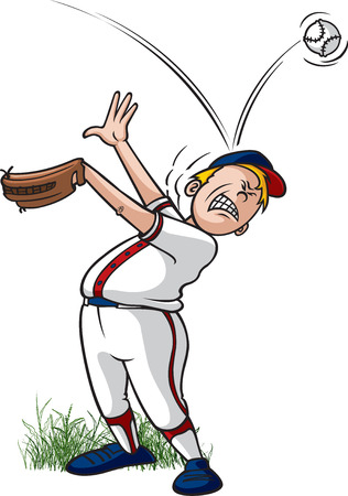A cartoon little league baseball player getting hit on the head by a baseball のイラスト素材