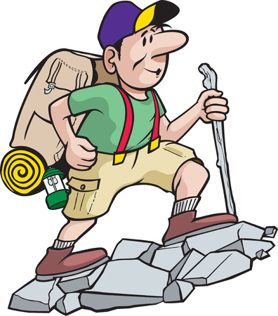 A cartoon hiker enjoying the great outdoors  のイラスト素材