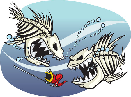 A pair of wicked cartoon skeleton fish  のイラスト素材