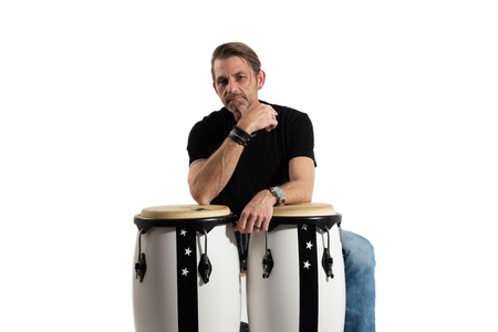 man sitting at congasの写真素材