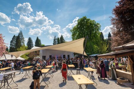 Bad Saeckingen, Germany - April 21th 2018: Mittelalterlich Phantasie Spectaculum - Biggest middle ages mark in europeのeditorial素材