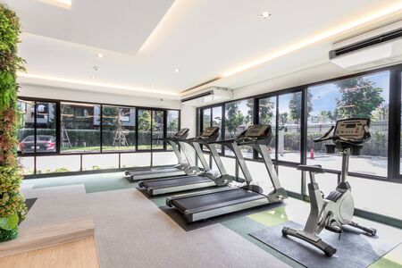 Gyms at the top of the building Overlooks the cityの写真素材