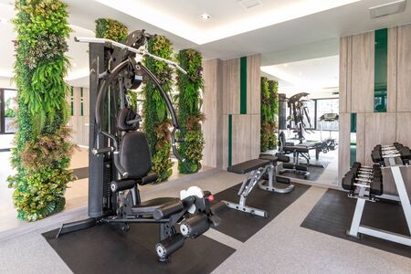 Gyms at the top of the building Overlooks the cityの写真素材