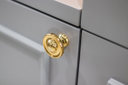 Close-up of the room's white wood cabinets