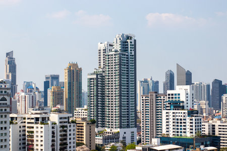 Bird's-eye view of many buildings in Bangkokの写真素材