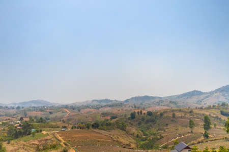 High angle to see houses and valley.の写真素材