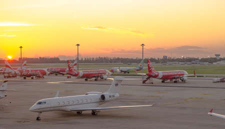 Air Asia plane at Don Mueang Airport in morningのeditorial素材