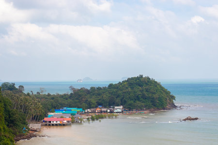 Aerial view of Fisherman village in Thailandの写真素材